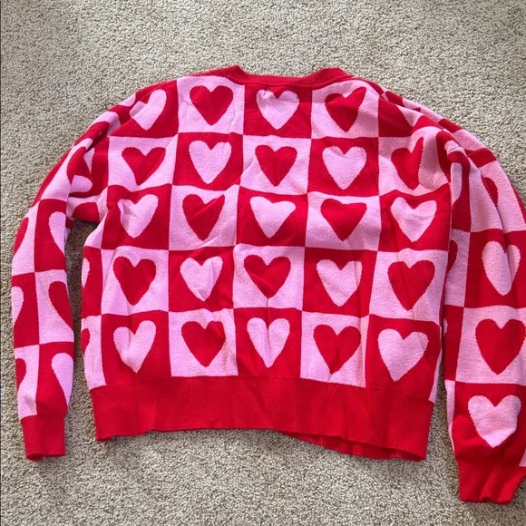 Red and Pink Heart-Print Button-Front Cardigan - Picture 8 of 11